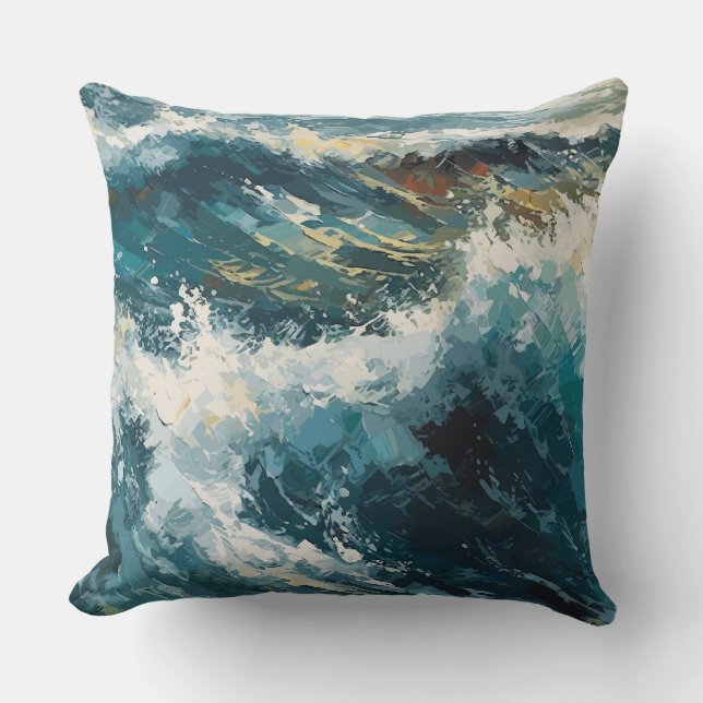 Coussin Breaking Beach Waves Peinture (Recto)