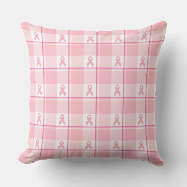 Coussin Breast Cancer Awareness Plaid Pink Ribbon (Recto)