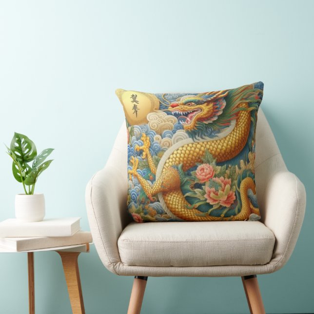 Coussin Breathe Fire Chinoiserie Dragon Gold (Chaise)