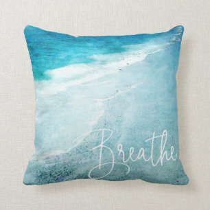 Coussin Breathe Yoga Citation Retro Beach Turquoise Blue O
