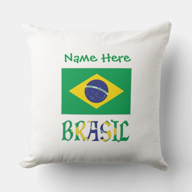 Coussin Brésil Drapeau Brésil Nom Personnalisé (Recto)