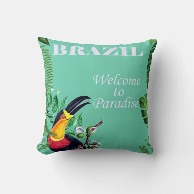 Coussin Brésil vintage Bienvenue au Paradise Travel (Recto)