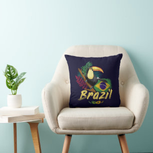 Coussin Brésil Vintage Toucan Drapeau Samba Masque Souveni