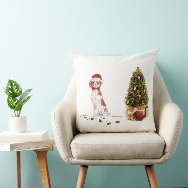 Coussin Bretagne Funny Christmas Chien et Arbre (Chaise)