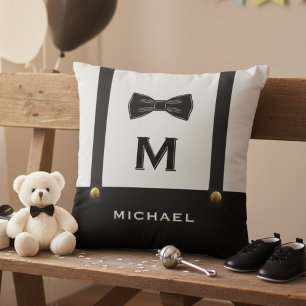 Coussin Bretelles & Nœud Papillon Monogramme Bébé Garçon 