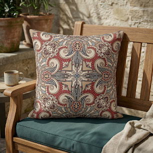 Coussin Brick Rouge Turquoise gris bleu Taupe kaléidoscope