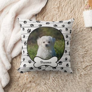 Coussin Bricolage Photo de Chien Cercle Nom Os Pattes Noir