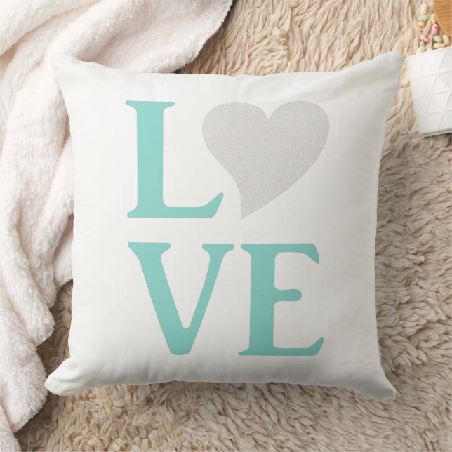 Coussin BRIDE Love Turquoise Bleu & Blanc Décor Mariage (Couverture)