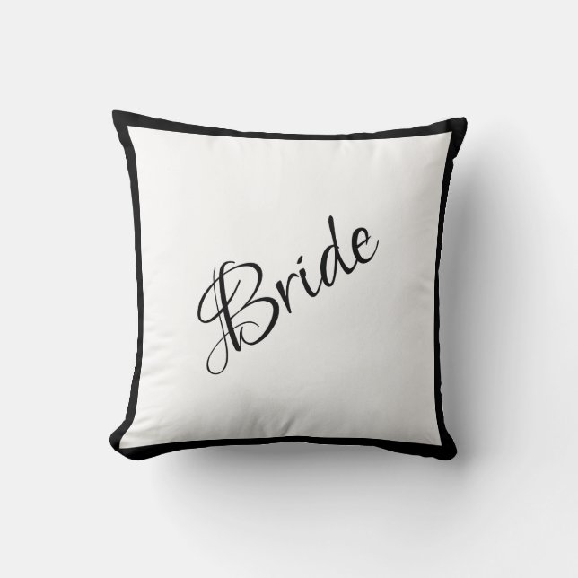 Coussin Bride noir Script Mariage chic (Recto)