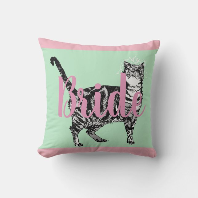 Coussin Bride Pink Tabby chat floral Mariage Décor Cuisine (Recto)