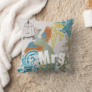 Coussin Bride Vintage Turquoise Damask Peacock Birdcage Vi