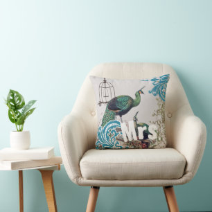 Coussin Bride Vintage Turquoise Damask Peacock Birdcage Vi