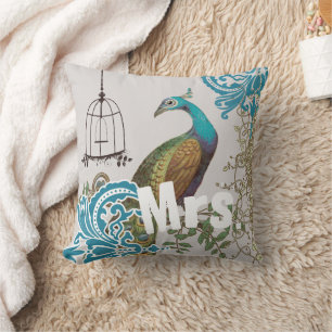 Coussin Bride Vintage Turquoise Damask Peacock Birdcage Vi