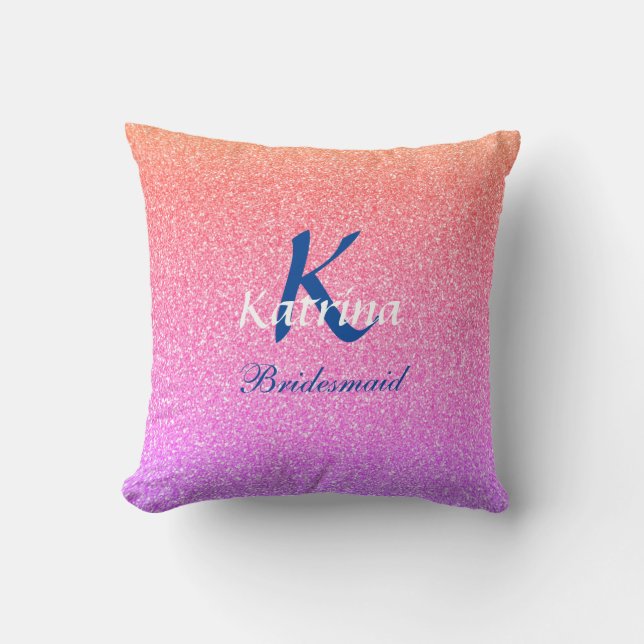 Coussin Bridesmaid Monogramme Nom initial Rose Gold Partie (Recto)
