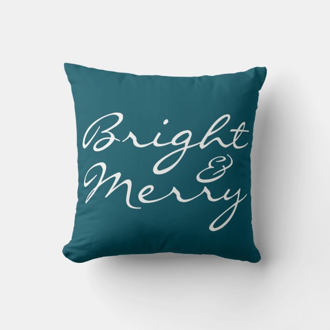 Coussin Bright and Joyeux Script Bleu Vert Noël (Recto)