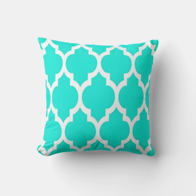 Coussin Bright Aqua White Marocain Quatrefoil Motif #4 (Recto)