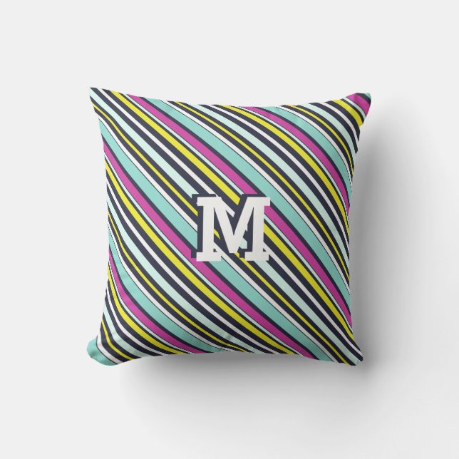 Coussin Bright Coloré Diagonal Stripes Motif Monogramme (Recto)