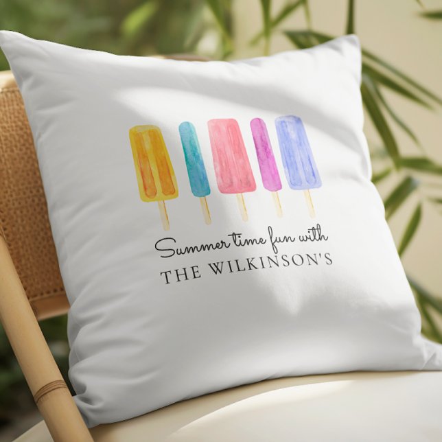 Coussin Bright coloré moderne été personnalisé (personalized summer time fun throw pillow with vibrant watercolor painted ice pops )