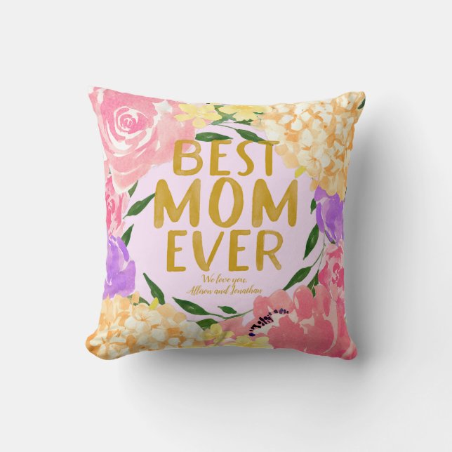 Coussin Bright Floral Meilleure Maman Jour des mères (Recto)
