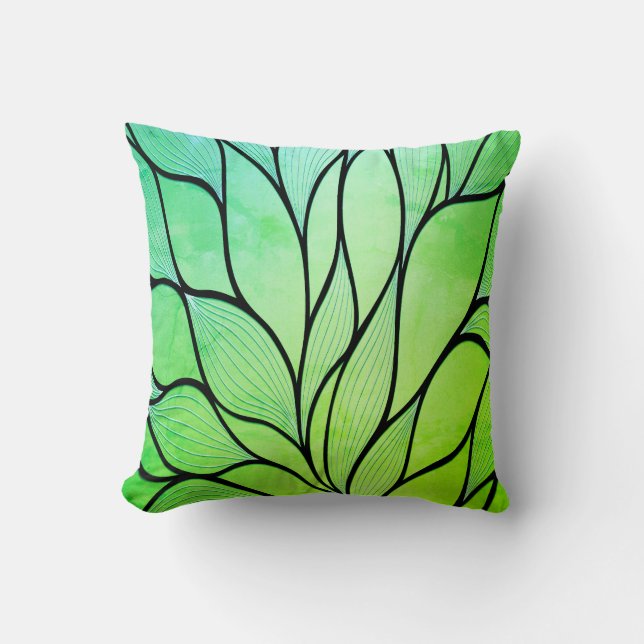 Coussin Bright Green Hues Creative Leave Motif (Recto)