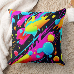 Coussin Bright Neon Splashes dans l'oeuvre Abstraite