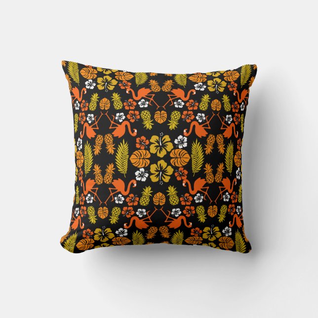 Coussin Bright Orange Floral Tropical Motif (Recto)