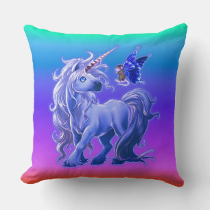 Coussin Bright Pastel Rainbow Blue Unicorn