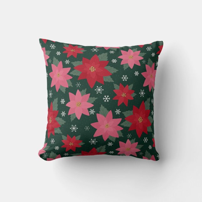 Coussin Bright Preppy Christmas Poinsettias Throw Pillow (Recto)
