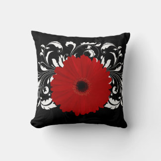 Coussin Bright Red Gerbera Daisy on Black