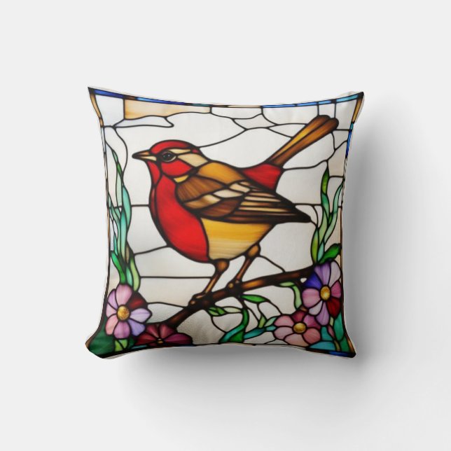 Coussin Bright Robin en vitrail (Recto)