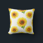 Coussin Bright Sunflower Watercolor Seamless Pattern<br><div class="desc">Radiant joy in full bloom! This cheerful,  hand-painted watercolor pattern bursts with large,  golden sunflowers against crisp white,  each bloom detailed with warm amber centers,  soft petals,  and fresh green leaves. A timeless,  uplifting floral design that brings instant summer happiness and sunshine vibes.</div>