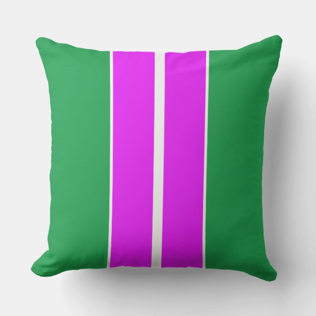 Coussin Bright Tropical Pink Green White Racing Stripes (Recto)