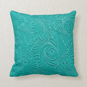 Coussin Bright Turquoise Embossés Floral Damas