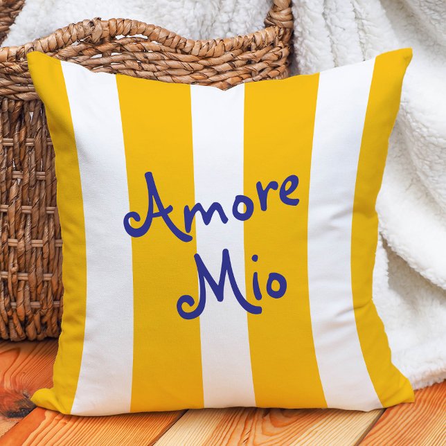 Coussin Bright Yellow Orange Stripes | Amore Mio (Créateur téléchargé)