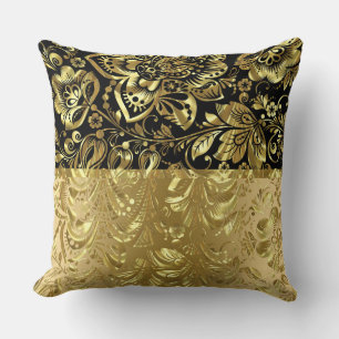 Coussin Brillant or Damas Accent noir