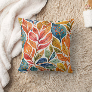Coussin Brilliant Orange & Bleu Feuilles Abstraits