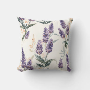 Coussin Brins de Lavande Aquarelle Botanique Floral Violet