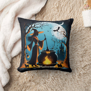 Coussin Bris de sorcière dans la forêt d'Halloween lune