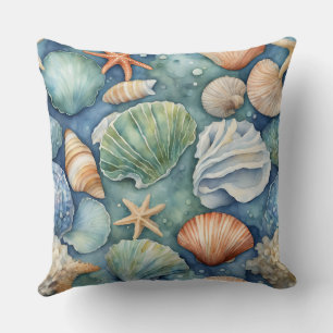 Coussin Brise Océanique Aquarelle : Coquillage et Étoile d