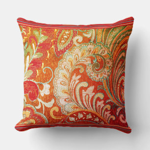 Coussin Brocade jaune orange rouge