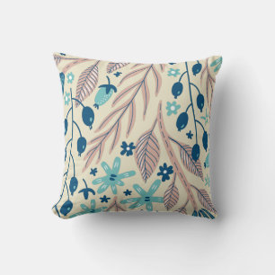 Coussin Broche bleu Aqua Beige Floral Illustration