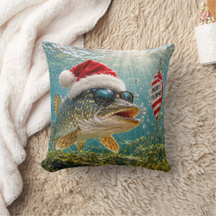 Coussin Brochet du Nord de Noël avec un chapeau de Père No