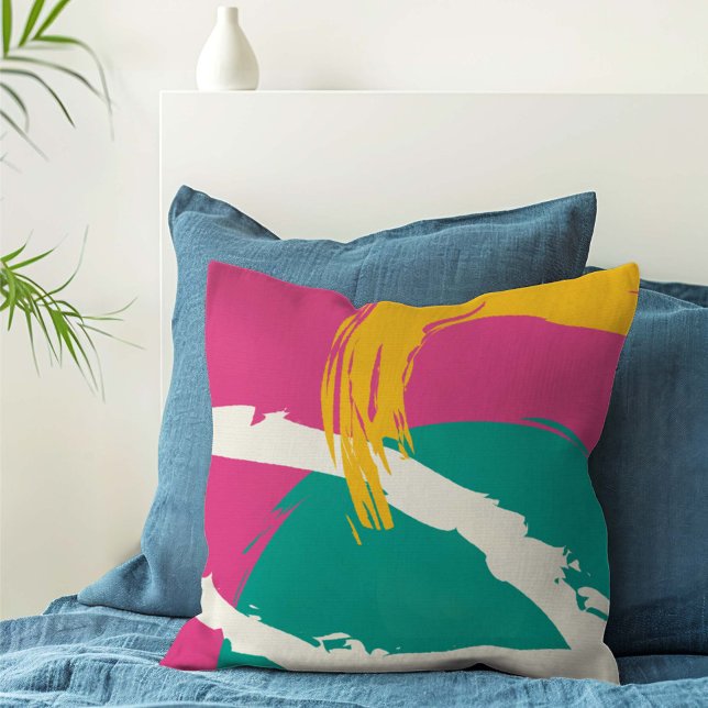 Coussin Brochures modernes - Rose, Turquoise & Jaune sur c (Créateur téléchargé)