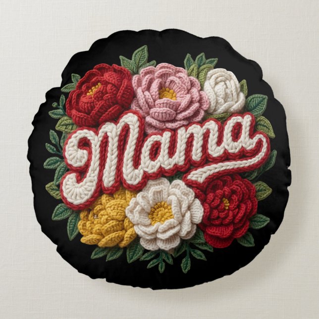 Coussin brodé floral Mama – “ilama” Vintage (Devant)