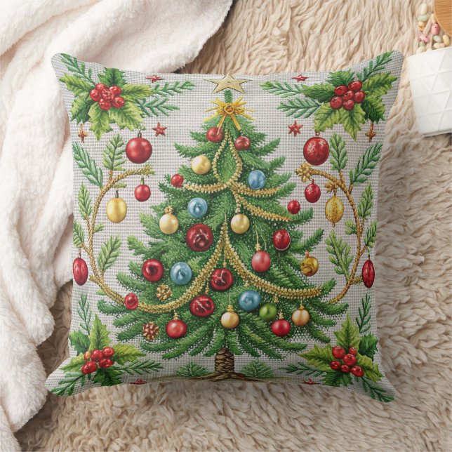 Coussin Brodé Noël Jeu d'Oreiller Fête Festive (Couverture)
