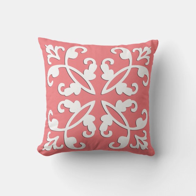 Coussin Broderie anglaise - blanc sur rose azalée (Recto)