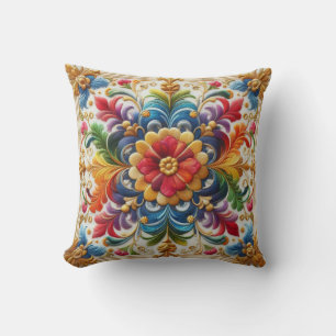 Coussin Broderie Arc-en-ciel Fleur à l'aspect floral