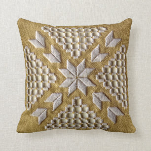 Coussin Broderie blanche IMPRIMÉE sur lin personnalisé