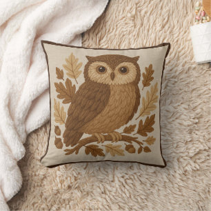 Coussin broderie Brown confortable Chouette d'automne et f