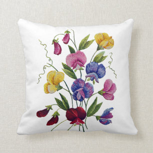 Coussin Broderie de Faux - broderie Jacobean de pois doux